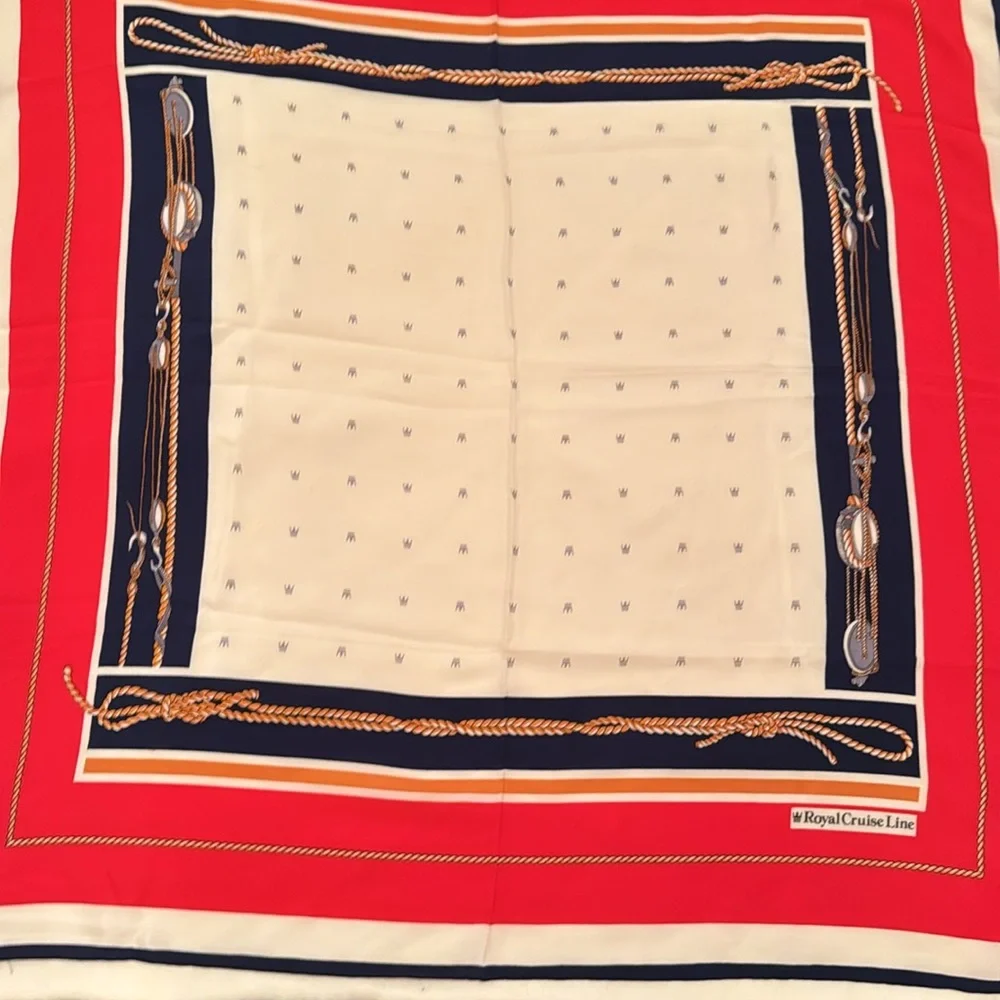 💯% Silk Scarf Royal Cruise line (OLCC-AF) Red White Blue Gold - Picture 5 of 7